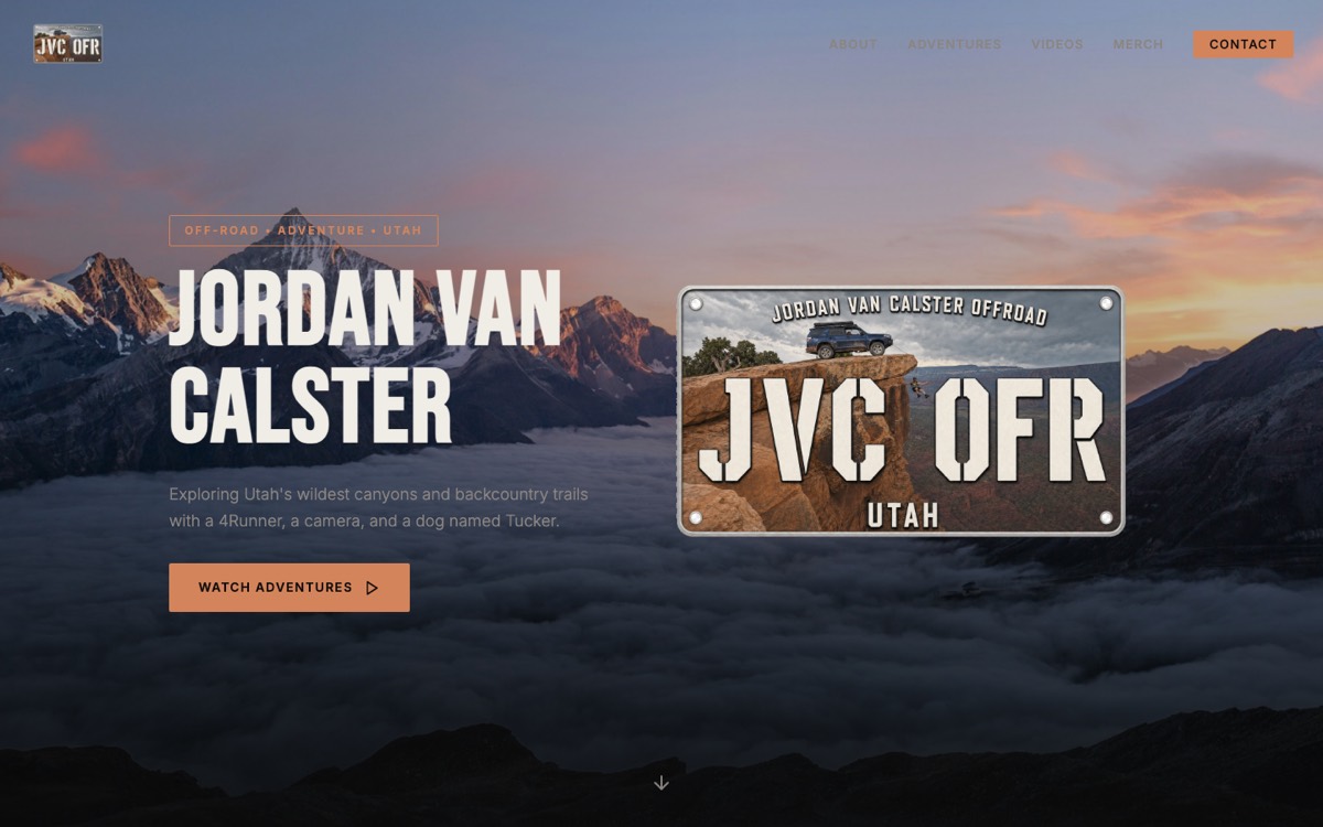 Jordan Van Calster Off-Road website homepage