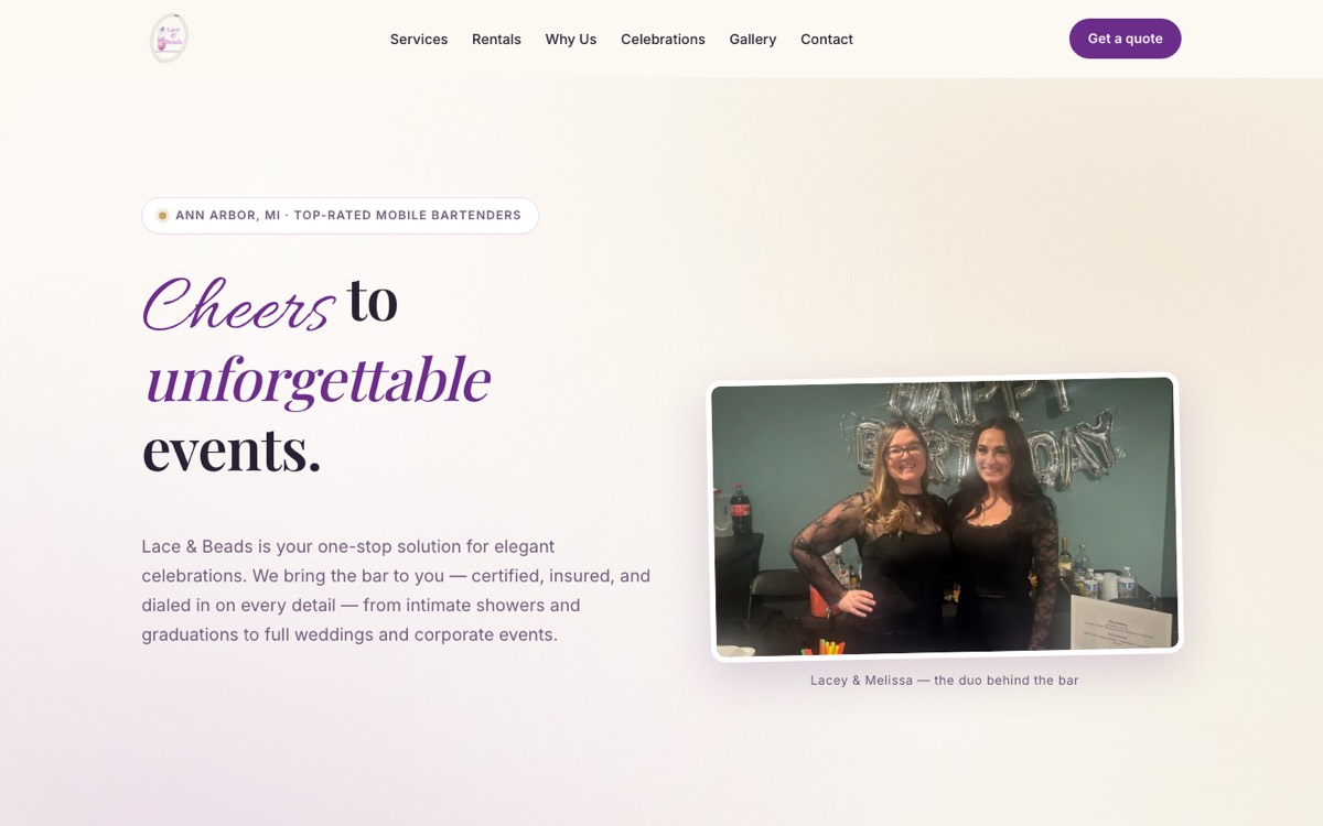 Lace & Beads website homepage