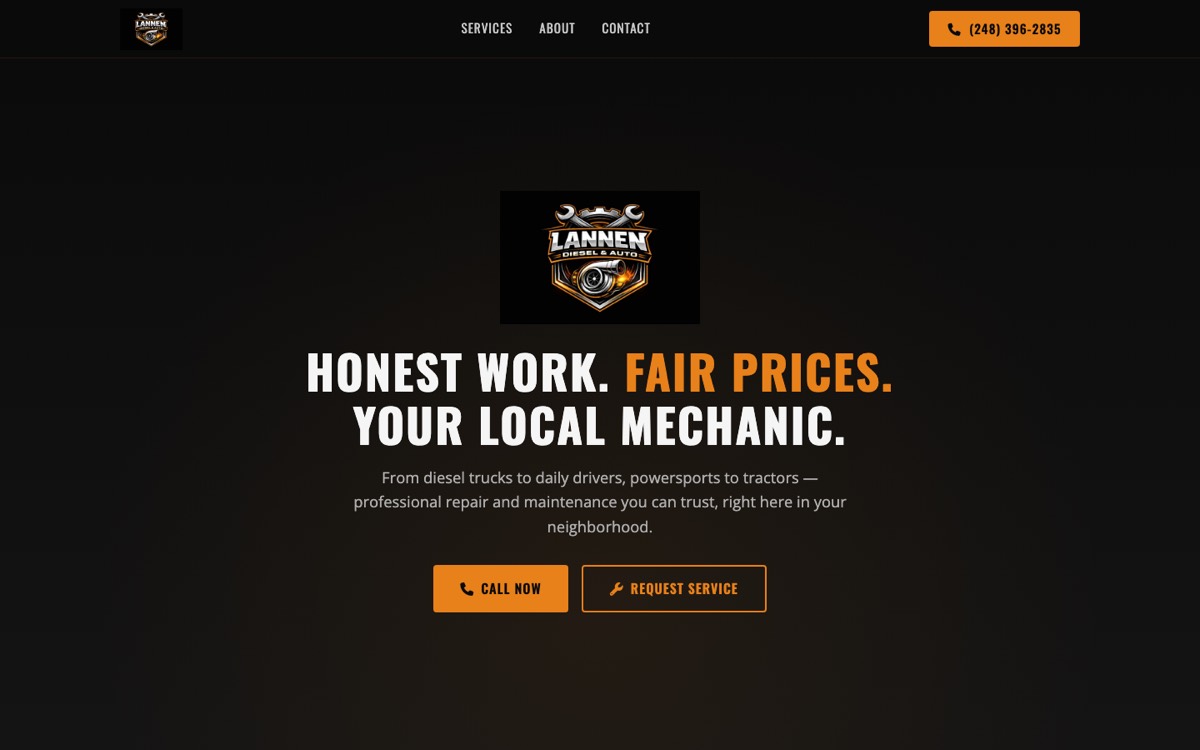 Lannen Diesel & Auto website homepage