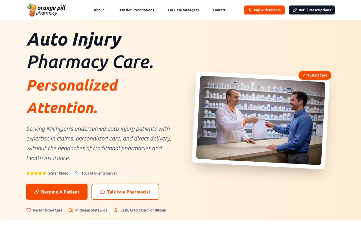 Orange Pill Pharmacy website homepage